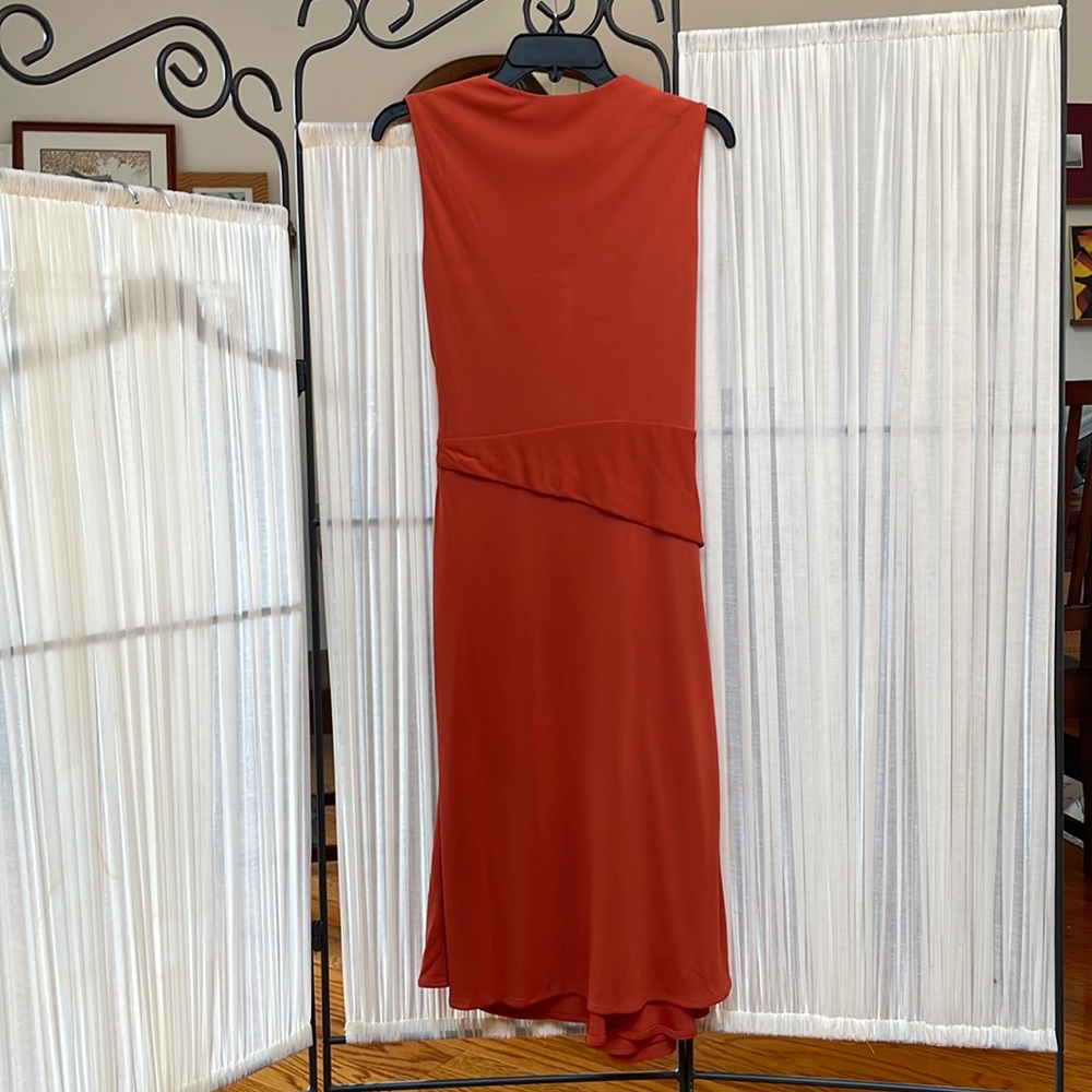 Salvatore Ferragamo Burnt Orange V Neck Midi Dress - Picture 8 of 11